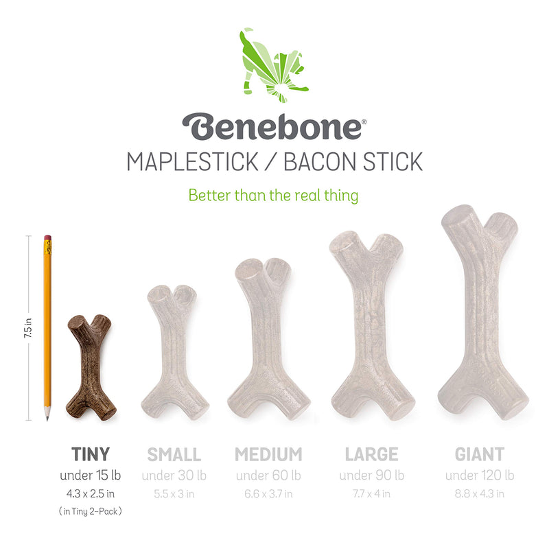 Benebone Tiny 2-Pack Durable Maplestick/Zaggler for Aggressive Chewers, Real Bacon, Made in the USA 2 Count (Pack of 1) - PawsPlanet Australia