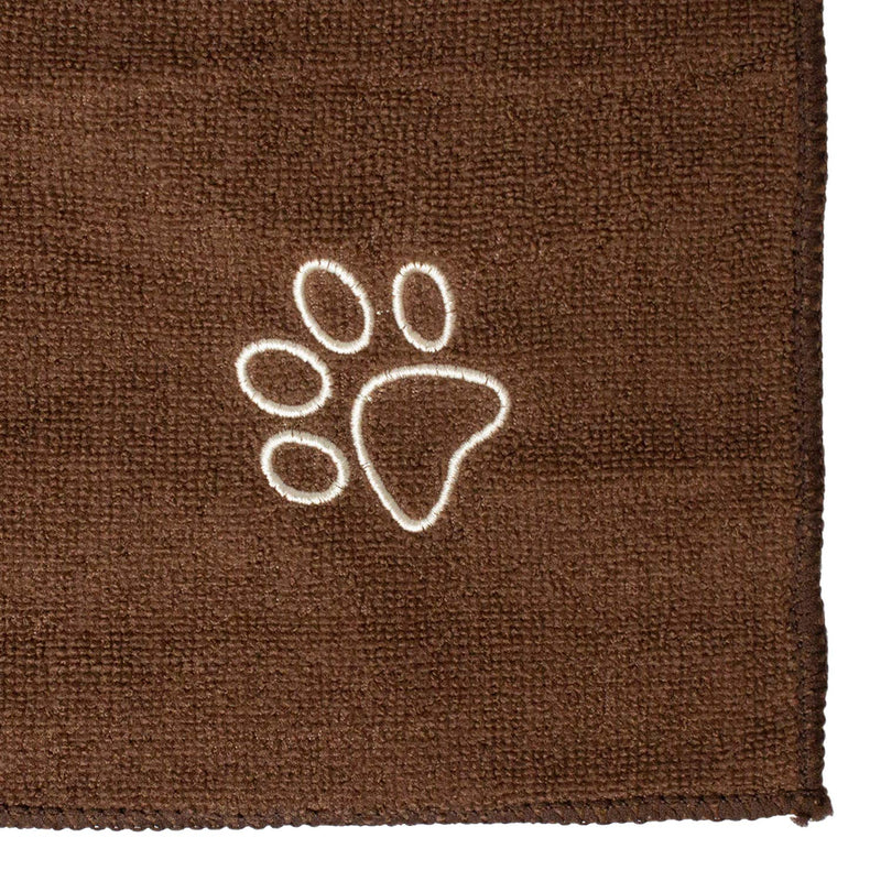 My Doggy Place Pet Dog Cat Microfiber XL Drying Towel 45x28 inch, Ultra Absorbent for Bathing and Grooming (Brown, Oatmeal, Charcoal, Light Gray, Teal, Sage Green, Charcoal Striped with Paw Print) 1 Pack Brown w/ Print - PawsPlanet Australia