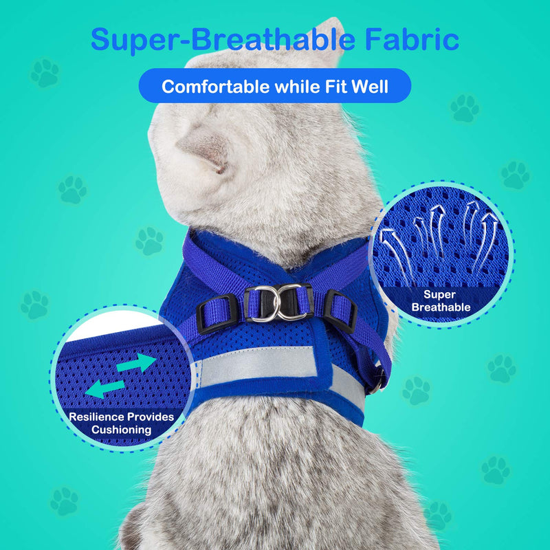 [Australia] - YujueShop Cat Harness and Leash Pet Vest Small Dog Harness Escape Proof Reflective Re-Adjustable Walking Soft Mesh with Pet Leash for Cats Puppies Pets XS 21-26.5cm/8.3-10.4in Blue 