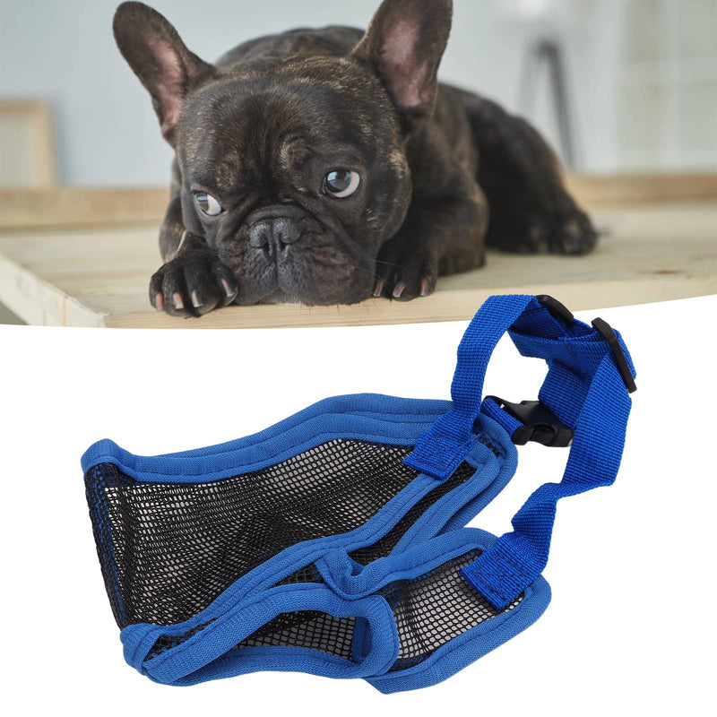 Dog Muzzle for Short Snout, Breathable Mesh Muzzle for Bulldogs, Prevent Biting, Barking, Chewing, Dog Muzzle for Bulldog-Chihuahua L Blue - PawsPlanet Australia