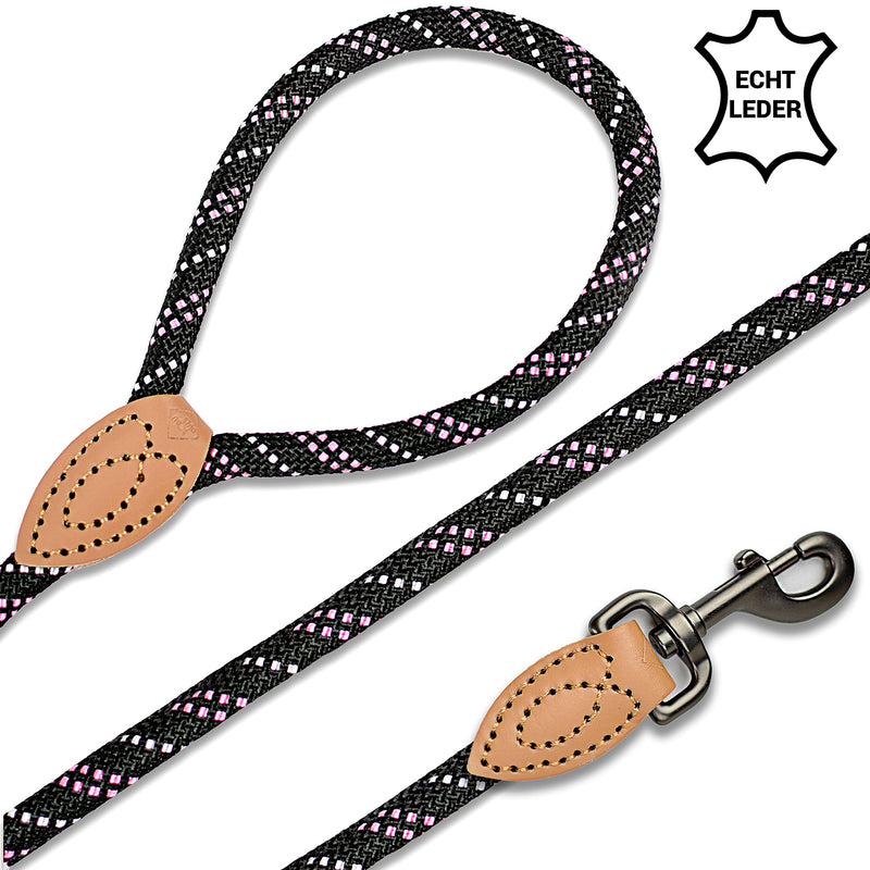 ne&no® dog leash (black/purple/white) rope leash for dogs I training leash for dogs I round lead, braided I hand loop rope leash dog I city leash I 1.2m dog leash black / purple / white - PawsPlanet Australia