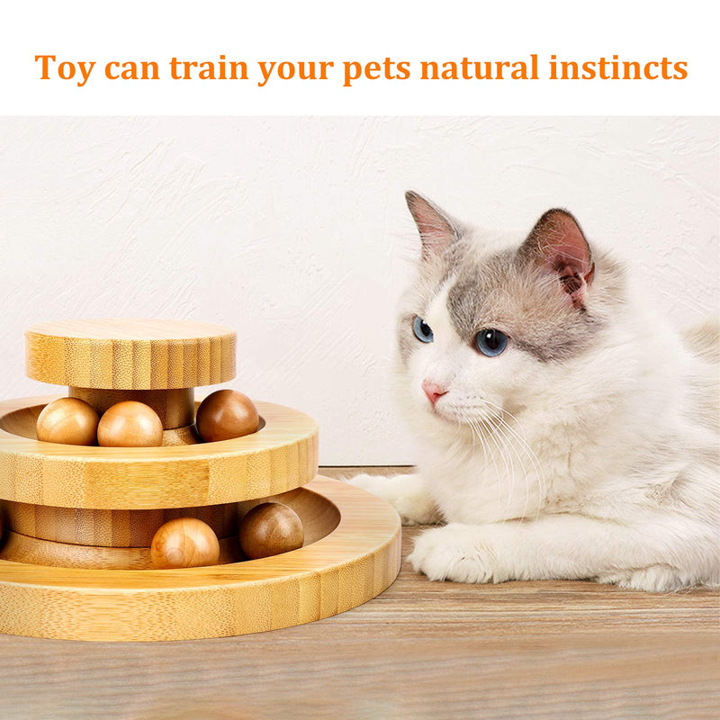 Smyidel Cat Turntable, Cat Toys,Pet Toy,Cat Supplies,Funny Roller Cat Toy,Double Layer Track Balls Turntable for Kitty Cat,Gifts for Your Cats(Bamboo) A - PawsPlanet Australia