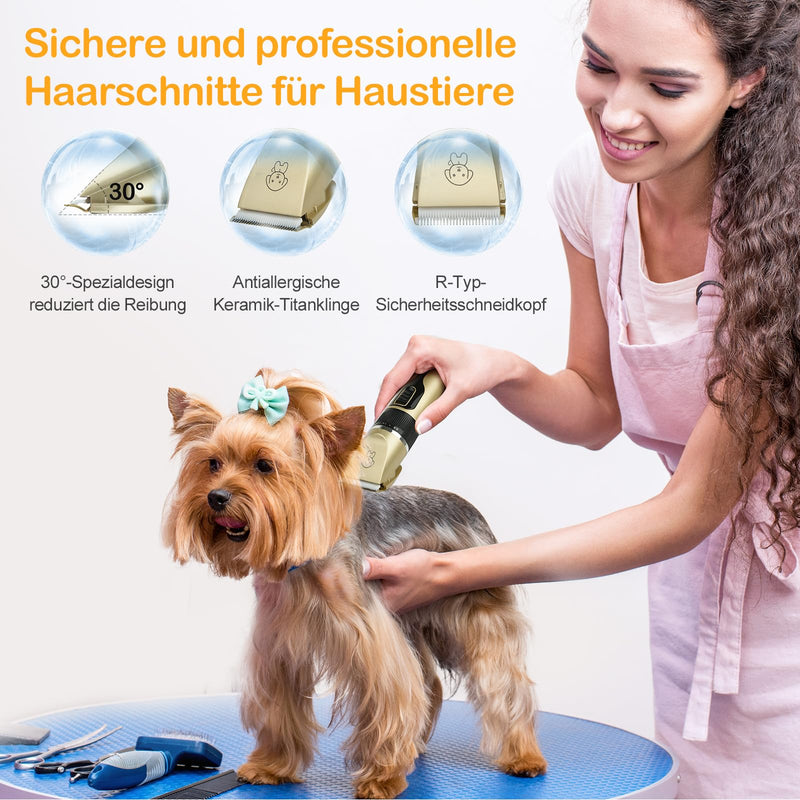 Dog clippers, quiet dog clippers, professional IPX7 animal hair clippers, hair clippers, dog razors, dog clippers for long hair, cats, thick/matted animal hair, gold - PawsPlanet Australia