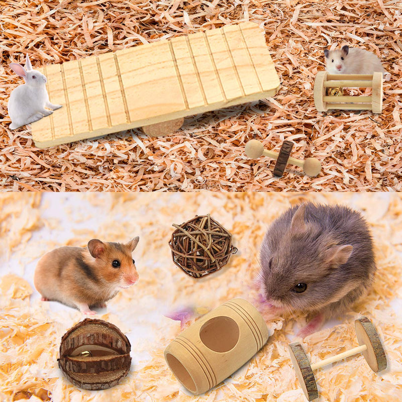 APREUTY Hamster Chew Toys, 12Pack MSDS Approved Natural Wooden Pine Guinea Pigs Rats Chinchillas Toys Accessories Dumbells Exercise Bell Roller Teeth Care Molar Toy for Bunny Gerbils Xmas Gifts - PawsPlanet Australia