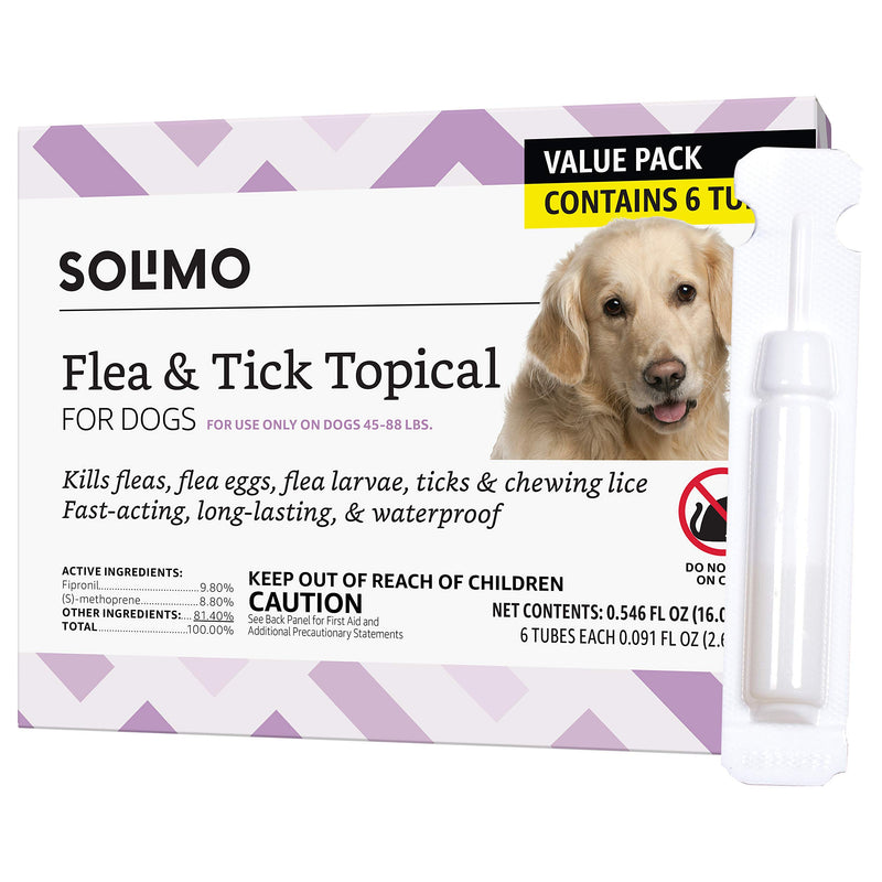 Amazon Brand - Solimo Flea and Tick Topical Treatment for Dogs (Small, Medium, Large, XLarge) Large Dogs (45-88 lbs) 6 Count - PawsPlanet Australia