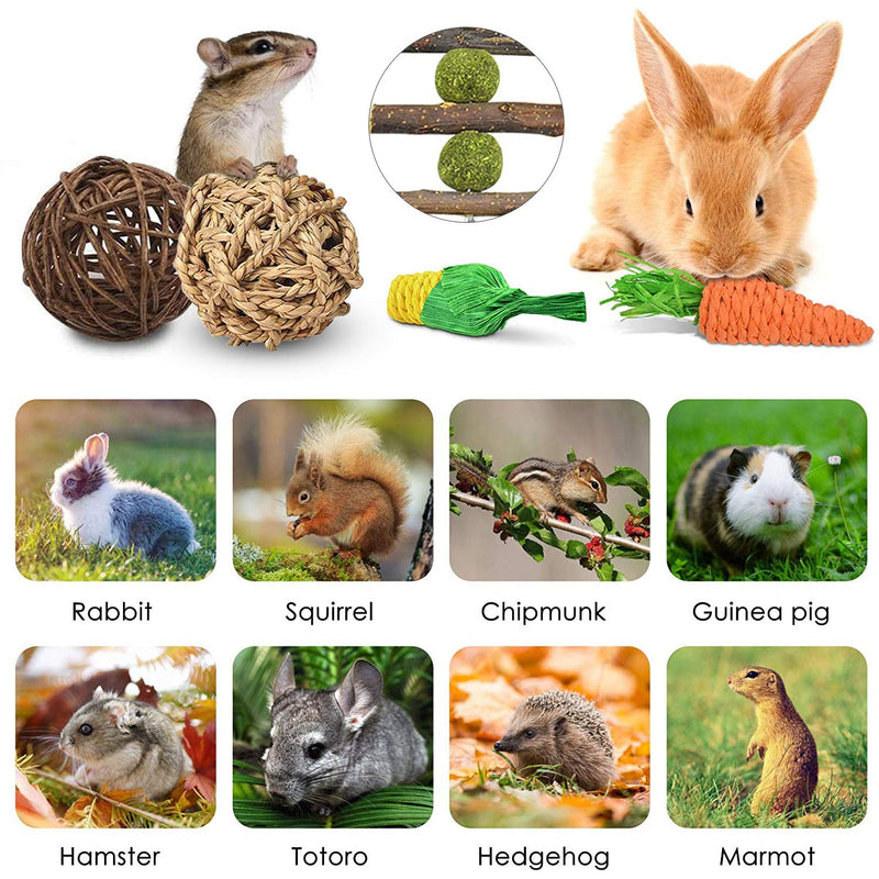 FINEVERNEK 9 rabbit toys, small animals chew toy, rabbit chew toy, chewing rabbit natural grass cake grass ball chewing molar toy for hamsters gerbils - PawsPlanet Australia