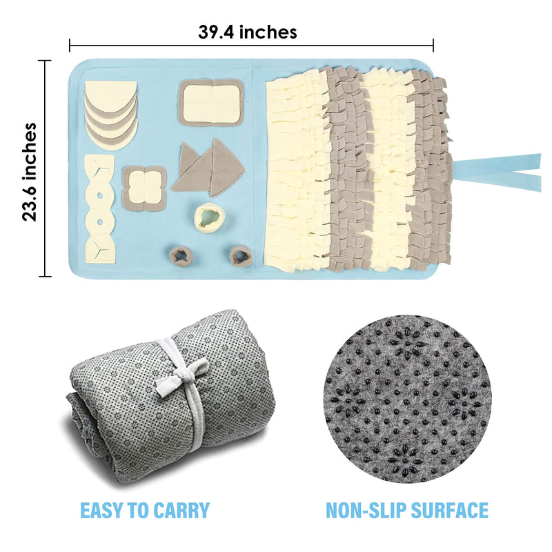 STELLAIRE CHERN Snuffle Mat for Small Large Dogs Nosework Feeding Mat Easy to Fill and Machine Washable Training Mats Pet Activity/Toy/Play Mat, Great for Stress Release 23.6x39.4 Inch (Pack of 1) Blue - PawsPlanet Australia