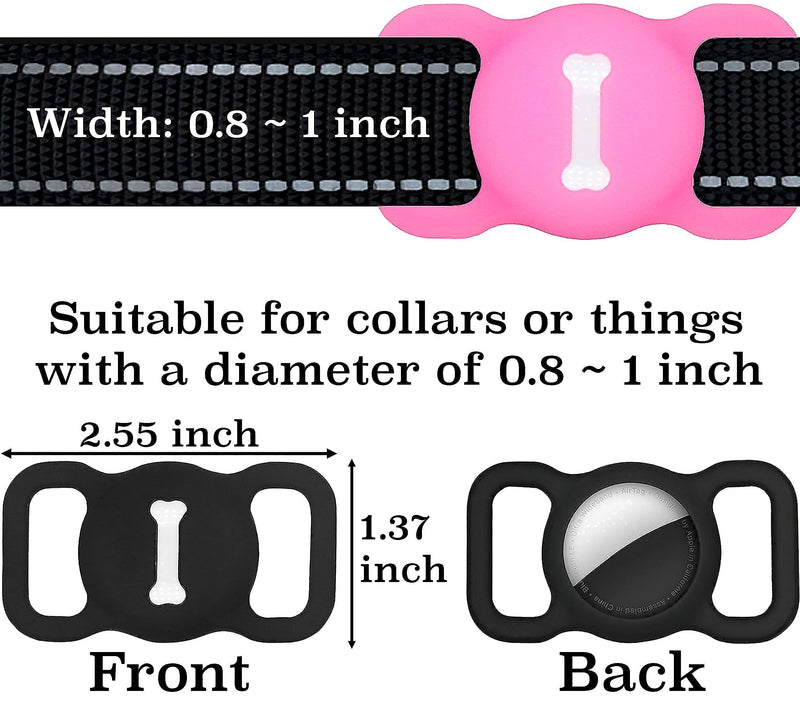 BoneStyle Airtag Holder for Pet Collar + 4 pcs Protective Film Compatible with Apple Air Tag Dog Cat Case, Protective Waterproof Silicone Small Puppy (A Black+White+GlowPink 3 Pack) A Black+White+GlowPink 3 Pack - PawsPlanet Australia