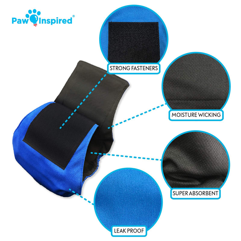 Paw Inspired Male Dog Wraps Washable, Belly Band for Dogs | Washable Dog Diapers, Reusable Male Wraps for Dogs l Cloth Male Dog Diapers for Marking and excitable Urination X-Small (3 ct.) Assorted (Black Lining) - PawsPlanet Australia