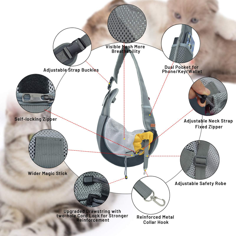 [Australia] - BELPRO Pet Sling Carrier (New Upgrade) for Small Dogs, Cats and Puppies, Breathable Mesh Pet Front Hands-Free Bag with Adjustable Shoulder Strap for Outdoor and Travel S(UP TO 6LBS) Black 
