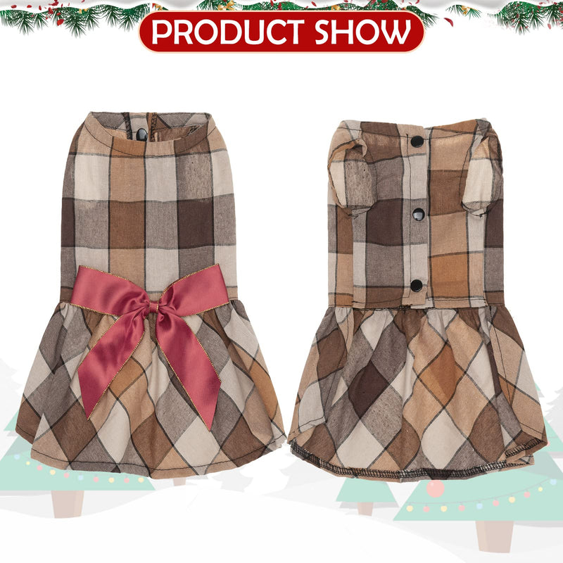 KOOLTAIL Elegant Bowtie Plaid Dog Dress Cute Holiday Checked Puppy Skirt Pet Outfit Clothes for Small Medium Cats Dogs - PawsPlanet Australia