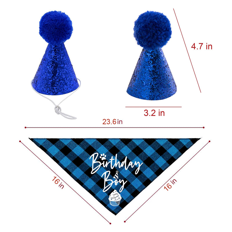 easycozy Classic Blue Plaid Pet Puppy Dog Bandana with Dog Birthday Party Hat Accessories, Boy Dog Birthday Bandana Scarf Bibs for Pet Birthday Outfit Party Supplies Set - PawsPlanet Australia