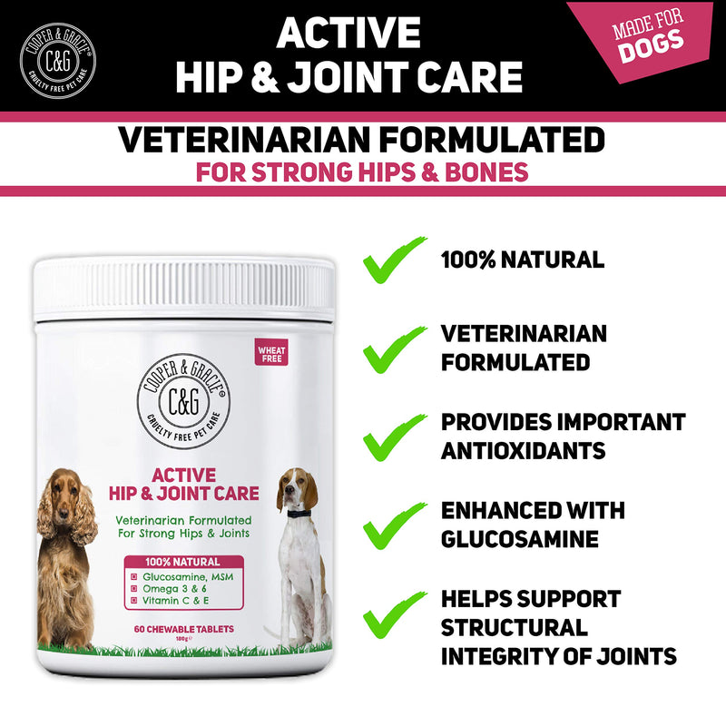 C&G Pets | ACTIVE HIP AND JOINT CARE FOR DOGS 60 SOFT CHEWS | SUPPORTS STRONG HIPS AND JOINTS | 100% NATURAL VITAMINS AND MINERALS | GLUCOSAMINE AND MSM | VETERINARIAN FORMULATED Dog Active Hip & Joint Care - PawsPlanet Australia