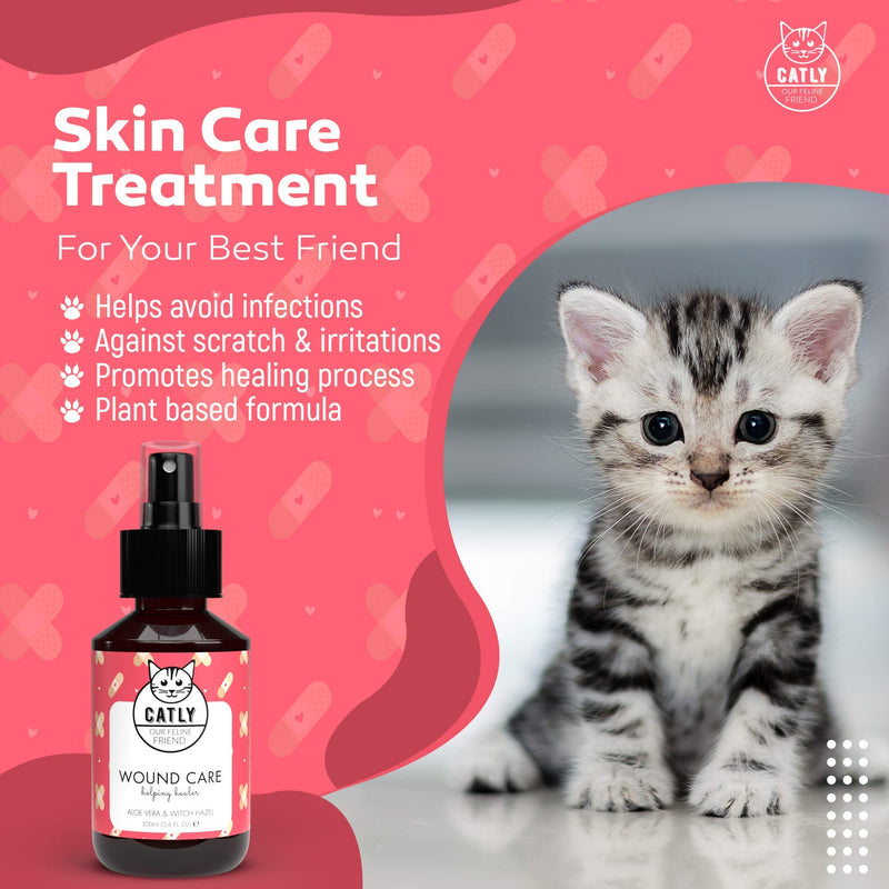 CATLY wound cleaning spray for cats - 100ml - natural hygiene and wound spray for cats, helps with cat care, moisturizes & protects the skin with aloe vera - PawsPlanet Australia