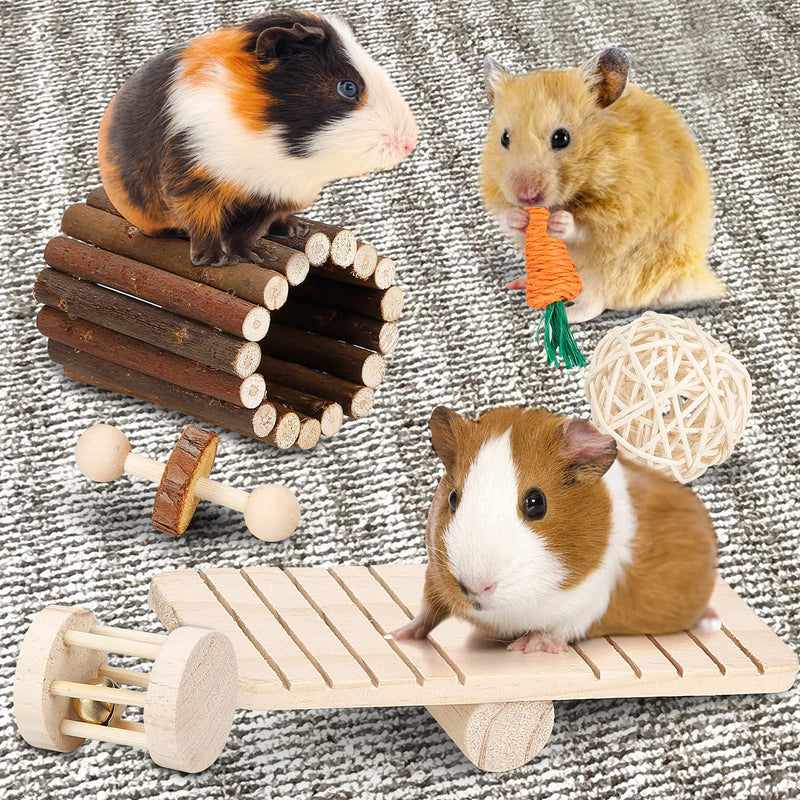 BBjinronjy Hamster Chew Toys Set Small Animal Molar Toys Teeth Care Wooden Accessories for Guinea Pigs,Chinchillas,Gerbils,Mice,Rats,Mouse Rodents Toy Swing Seesaw Bridge - PawsPlanet Australia