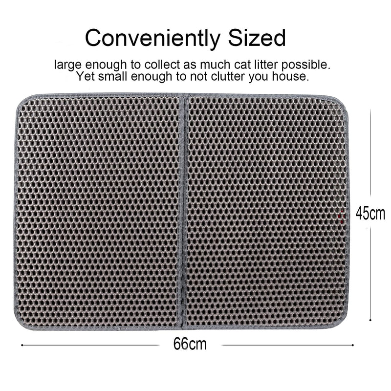 Louis Donné Cat Litter Mat, Litter Tray Mat of Large Size Double Layer Honeycomb Large Holes Design, Cat Litter Box Mat Scatter Control, Waterproof EVA Material, Washable(66X45cm, Grey) 66X45cm - PawsPlanet Australia