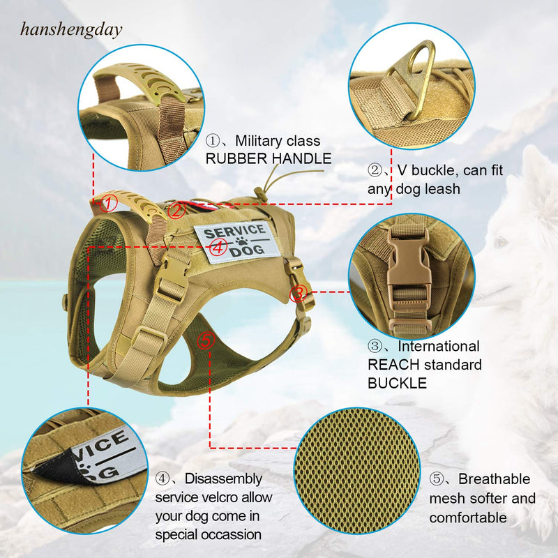 [Australia] - Tactical Service Dog Harness Vest,K9 Adjustable Work Water-Resistant Military Comfortable Molle Handle with Extenrder Strap XL Khaki 