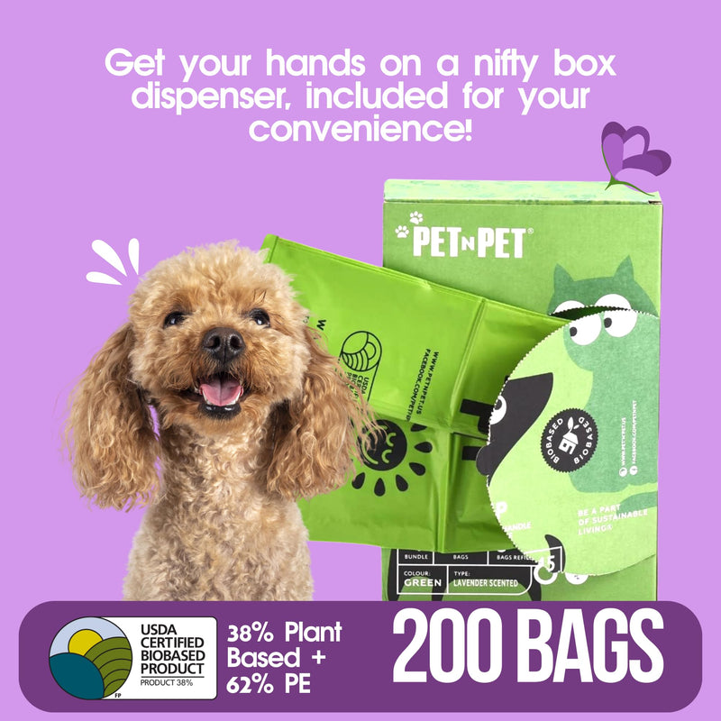 Pet N Pet Scented Lavender Dog Poop Bags Refill Dog Poop Bags with Tie Handles Pack of 200 USDA Certified 38% Bio-Based Dog Poop Bags 200 Tie Scented - PawsPlanet Australia