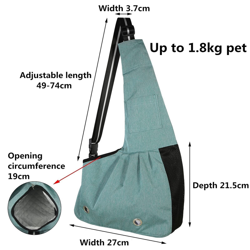 SLSON Pet Sling Carrier Hands-free Sling Pet Dog Cat Carrier Bag with Adjustable Shoulder for Cat and Small Dog Outdoor and Travelling, comes with Collapsible Dog Bowl, Small Size, Green - PawsPlanet Australia