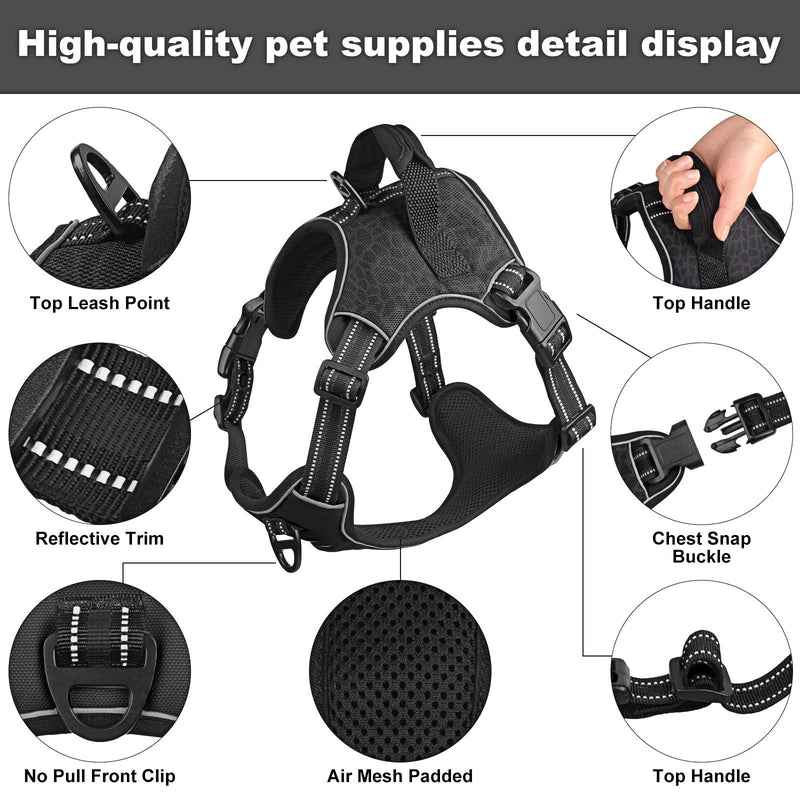 KORIMEFA No Pull Dog Harness Reflective Vest Harness for Small Medium Large Dog, Dog Harness with Front Clip and Easy Control Handle for Walking Training Running (Black, XL) Black - PawsPlanet Australia