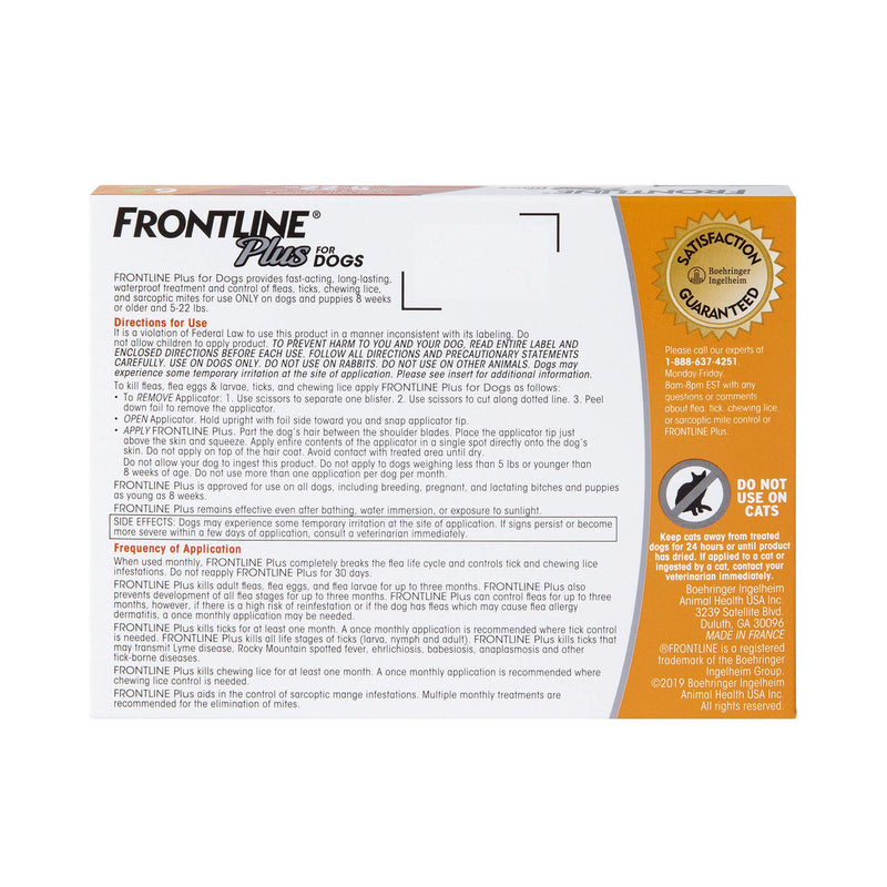 Frontline Plus Flea and Tick Treatment for Dogs (Small Dog, 5-22 Pounds, 6 Doses) - PawsPlanet Australia