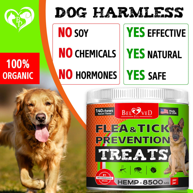 Beloved Pets Flea and Tick Control Treats for Pets - Flea Prevention Soft Chews - Natural Tick Repellent Supplement - Made in USA Chewables - 140 Ct Bacon - PawsPlanet Australia