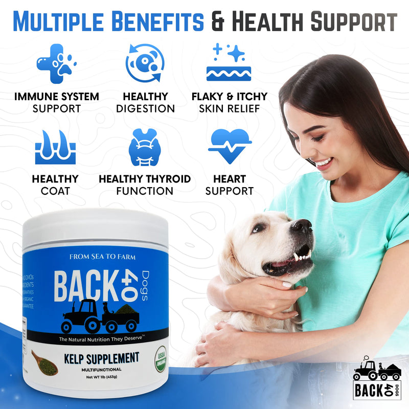 Back 40 Dogs - Organic Dried Seaweed Powder for Dogs & Cats - Iodine & Antioxidant Rich - Multifunctional Thyroid, Heart, Coat, Skin, Immune & Digestion Support - Kelp for Dogs - Made in The USA - PawsPlanet Australia