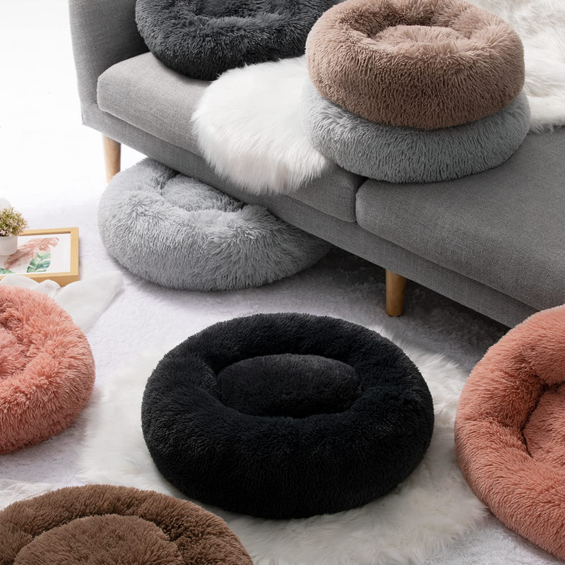 Small Medium Cat Beds for Indoor Cats, Donut Dog Bed for Medium Dog, Round Cat and Dog Cushion Bed, Plush Pet Bed Anti-Anxiety Dog Bed Faux Fur Pet Bed Small(50*50) DarkGrey - PawsPlanet Australia