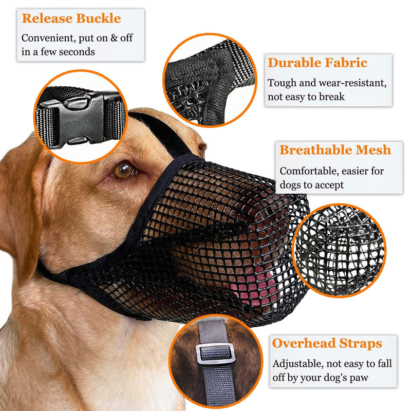 Muzzle with rounded mesh, soft nylon muzzle, adjustable breathable mesh muzzle for small, medium and large dogs to prevent eating (M) M - PawsPlanet Australia