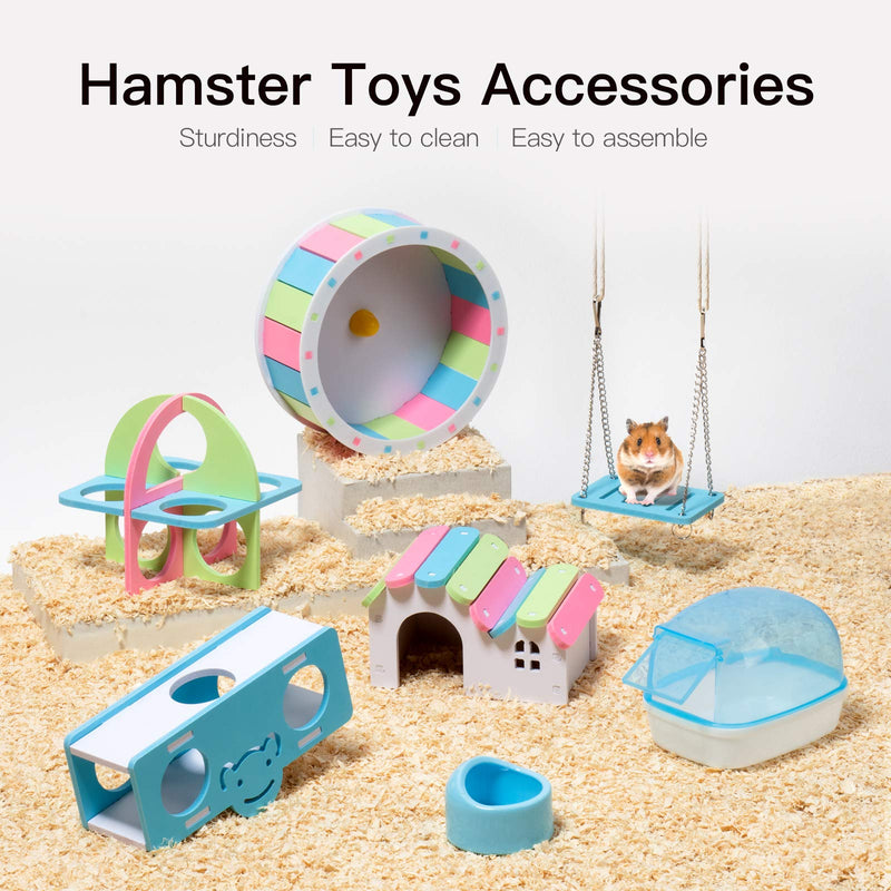 Rolife Hamster Exercise Wheel Hamster Chew Toys Hamster Accessories Hamster Houses Plastic Sand Bath 7 Pack Blue - PawsPlanet Australia