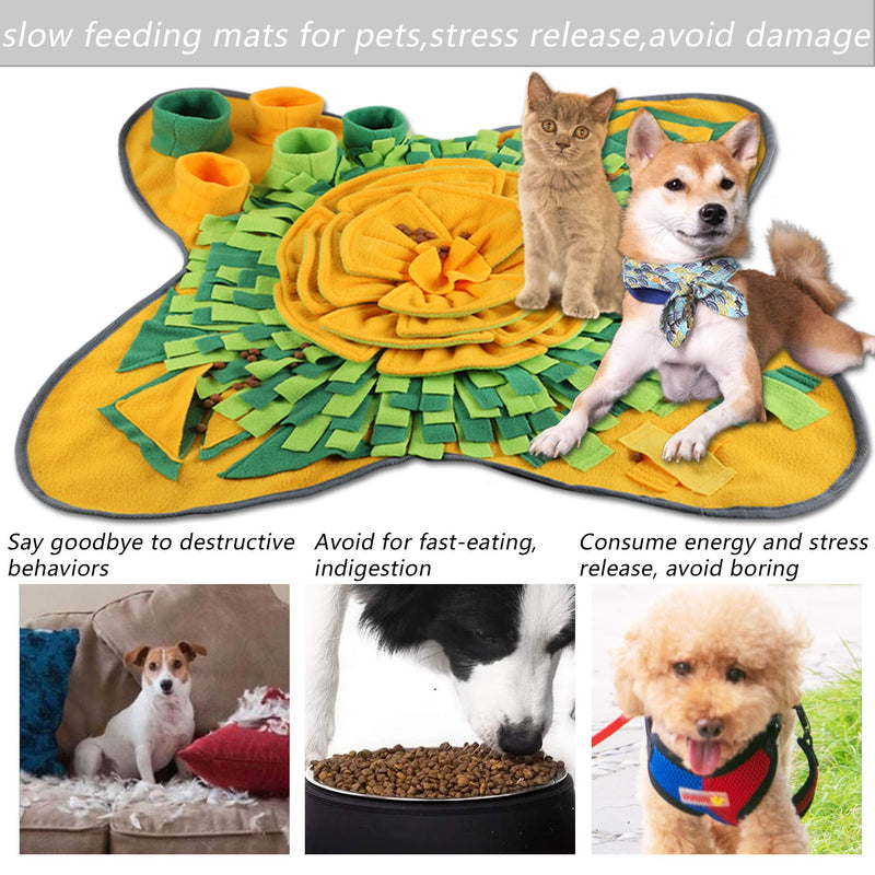 Famibay Snuffle Mat Washable Dogs Feeding Mat Nosework Blanket Training Mat Pet Treat Puzzle Blanket for Slow Feeding Foraging Distracting Stress Release Green Yellow Flower - PawsPlanet Australia