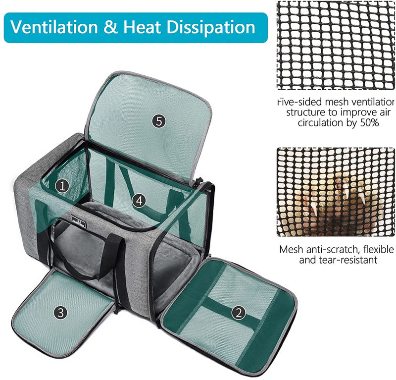 Wakytu TSA Approved Pet Carrier for Small Medium Cats and Dogs Dog Carrier Travel Bag with Adequate Ventilation5 Mesh Windows 3 Entrance Locking Safety Zippers Padded Shoulder and Carrying Strap S 1.0 grey - PawsPlanet Australia