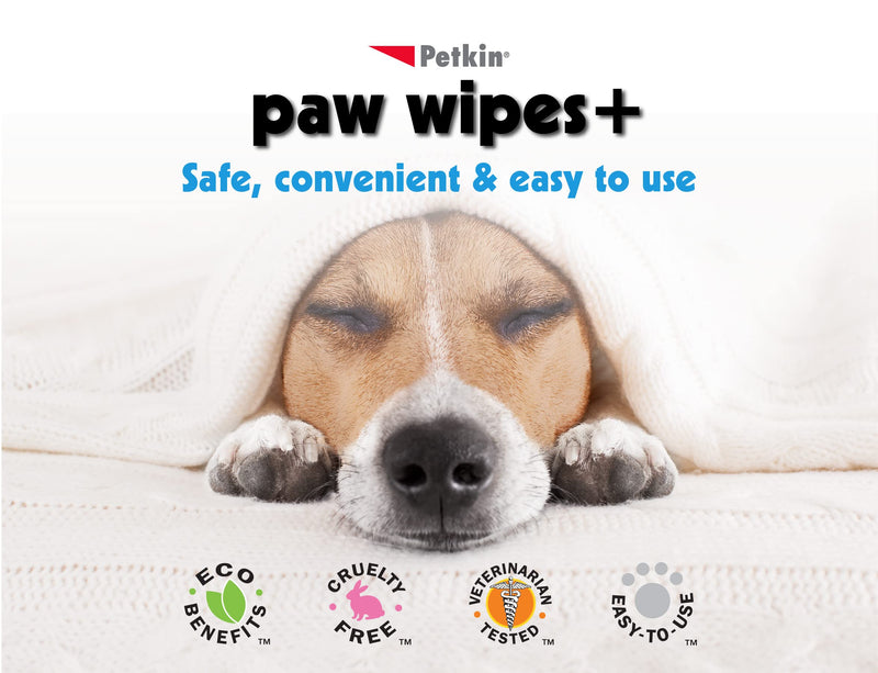 Petkin Paw Wipes Plus, 100 Orange Scented Wipes - Absorbent Pet Paw Wipes Remove Daily Dirt & Odors - Enriched with Paw Balm Protectant - Easy to Use Pet Wipes for Dogs, Cats, Puppies & Kittens - PawsPlanet Australia