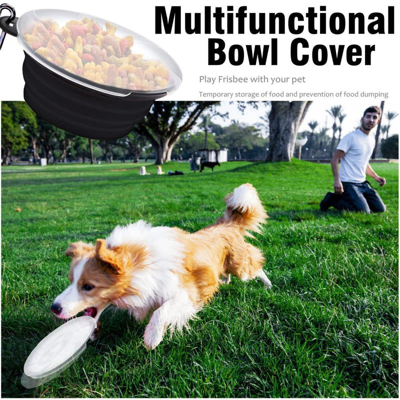 Collapsible Dog Bowl,Travel Pet Bowl with Lid & Storage Bag, Silicone Feeding Watering Bowl Dish for Dogs Cats, 450ml/15oz Collapsable Doggy Bowl Portable Feeder Cup for Hiking Camping Black Black frame - PawsPlanet Australia
