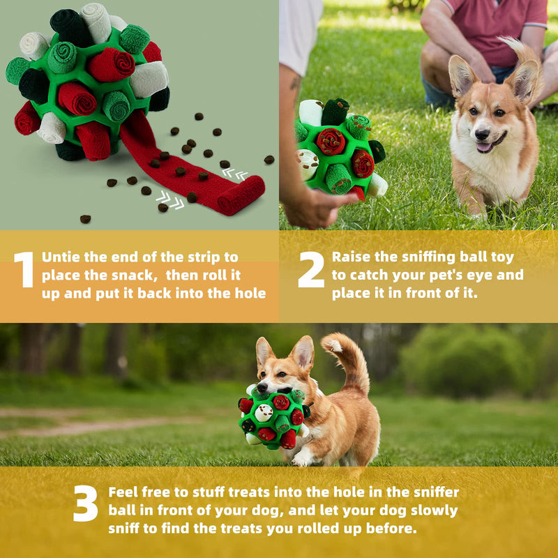 Tesytto Sniffing Ball for Dogs Interactive Dog Toy Encourage Natural Food Ability Slow Food Training Bite Resistant Puppy Play Portable Dog Intelligence Toy (Holiday Green) Holiday Green - PawsPlanet Australia