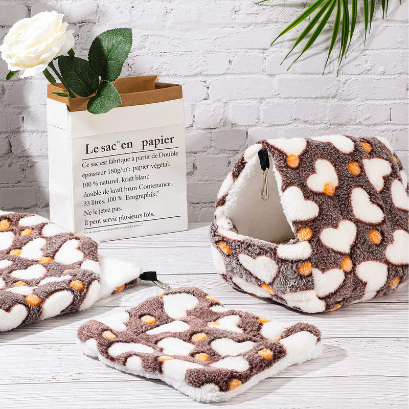 3 Pieces Small Pet Cage Hammock Set Include Double-Layer Sugar Glider Swinging Bed Hanging Rat House Cage and Hamster Warm Bed Mat for Rat Parrot Ferret Squirrel Hamster Rat Playing Sleeping (Brown) Brown - PawsPlanet Australia