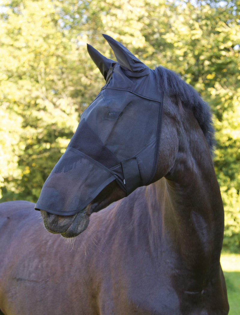 Kerbl Notch fly protection mask fino stretch blue tight fitting elastic warmblood / thoroughbred - PawsPlanet Australia