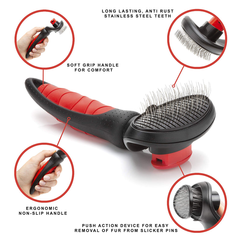 Mikki Dog, Cat, Puppy Grooming Slicker Brush -Easy Self Clean -for Knots, Tangles -Sml-Med Pet-Small - PawsPlanet Australia