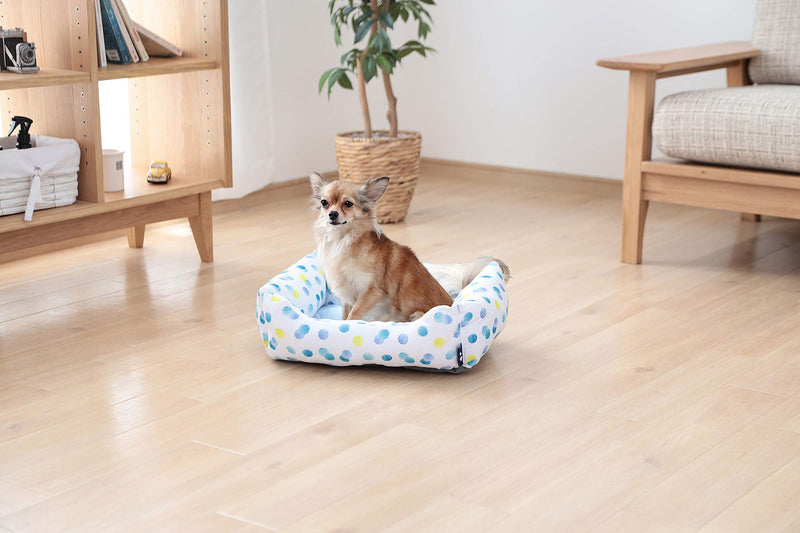 Iris Ohyama, Thermal pet bed / comfort dog bed for all the year round, insulated material, padded seat, edges, for cat & small dog - Pet Bed Sofa PCSB-20S - Polka dot Polka dot cushion - PawsPlanet Australia