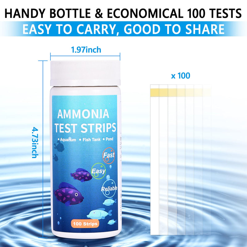 FUNSWTM Ammonia Test Strips, Ammonia Tester for Aquarium, Pond Ammonia Test Kit for Saltwater and Freshwater Aquarium, Fish Tank and Pond 100 ct - PawsPlanet Australia