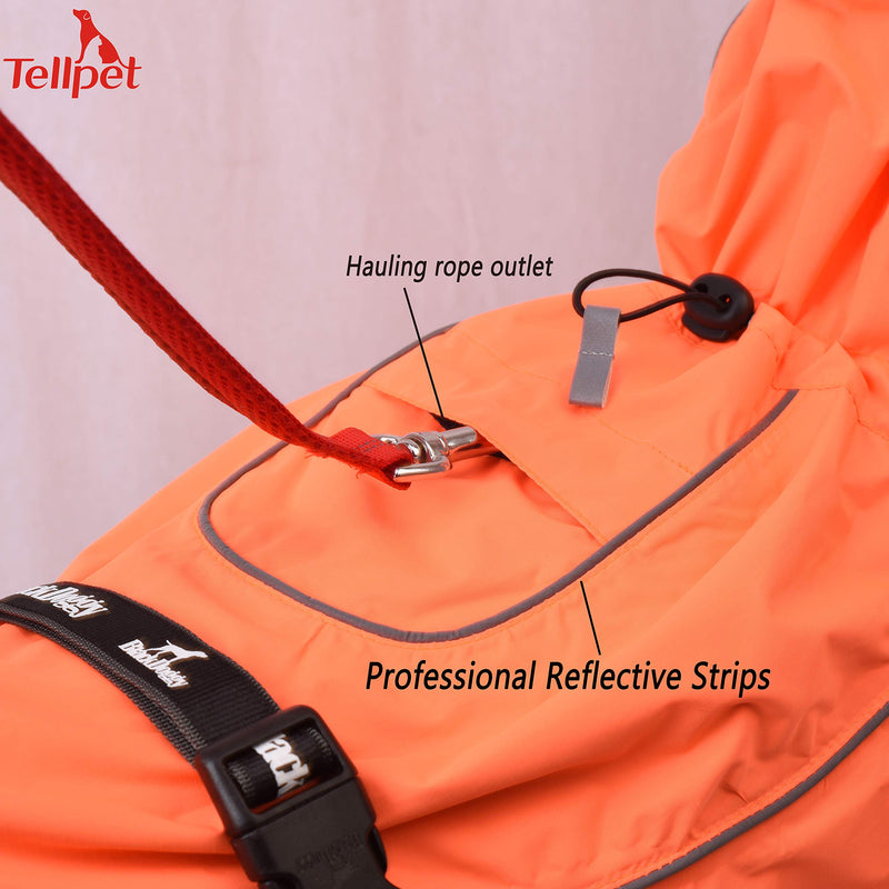 [Australia] - Tellpet Dog Jacket Waterproof Dog Raincoat, Reflective Dog Jacket XXL(Chest:31.5-37.5",Back Length:22") Orange 