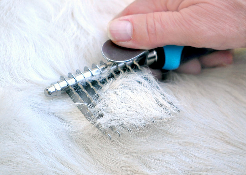 Vets Pride USA Dematting Comb for Dogs and Cats - Stainless Steel Tool for Tangles, Knots, and Matted Hair - Reversible Serrated Blades - Soft Handle and Thumb Rest - Perfect for Any Breed and Size - PawsPlanet Australia