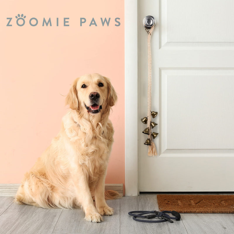 Zoomie Paws Macrame Hanging Door Bells for Dogs and Puppies - Antique Bells, Dog Bell for Potty Training, Pet Supplies, Bell for Dogs to Ring to Go Outside - 1 per Pack - PawsPlanet Australia