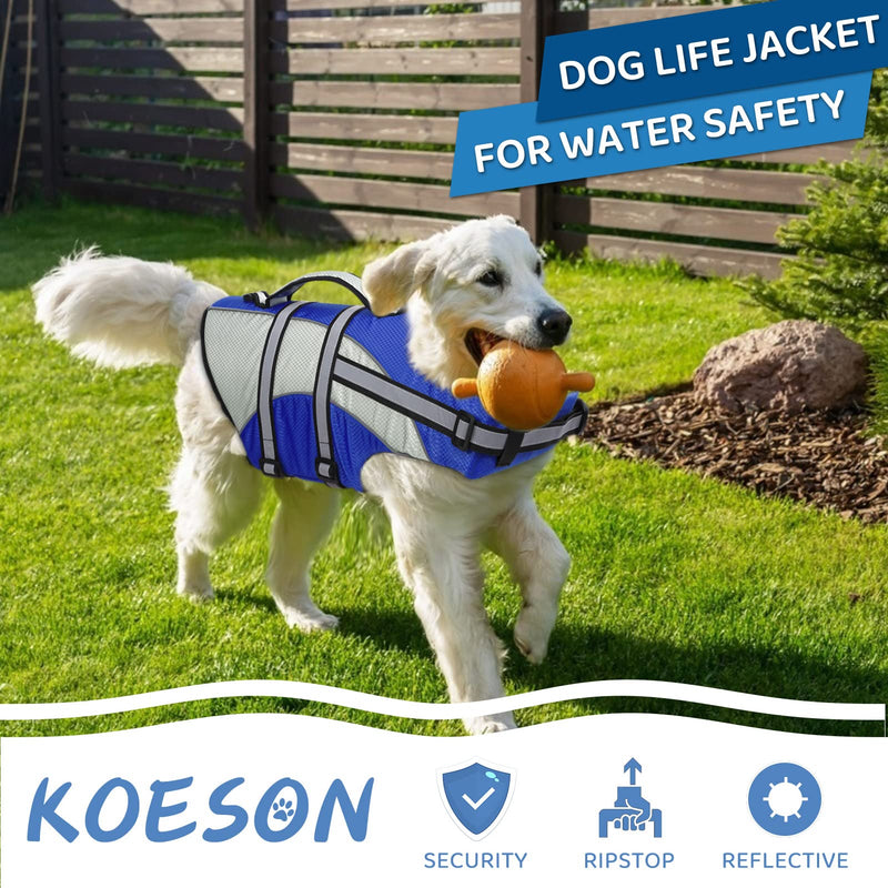 KOESON Ripstop Dog Life Jacket, Dog Life Vest with Superior Buoyancy Pet Swimming Safety Vest with Rescue Handle, Dog Float Coat Dog Life Preserver Lifesaver for Small Medium Large Dogs X-Small Blue - PawsPlanet Australia