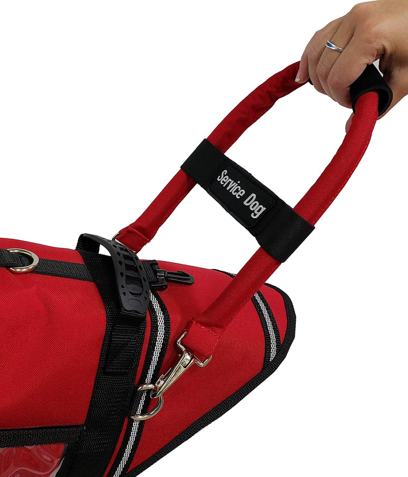 [Australia] - Activedogs Padded Cordura 12" Clip-on Bridge Auxiliary Handle w/Neoprene Grip + Elastic Adjustable Service Dog ID Patch Band 12" Red 