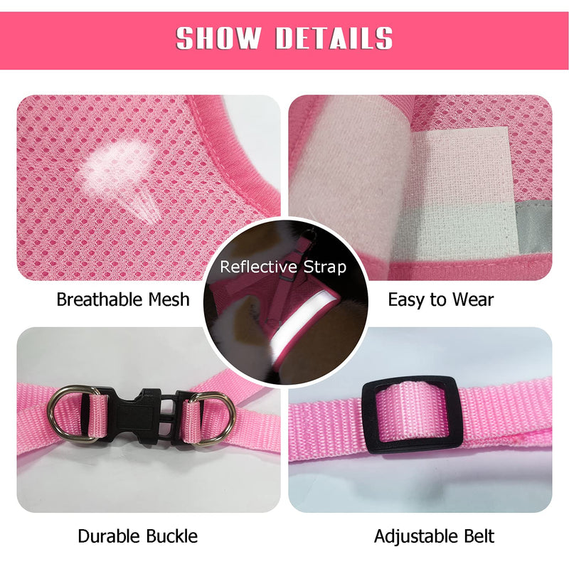 FEimaX Dog Harness and Leash Set, No Pull Adjustable Soft Mesh Puppy Harness for Walking Escape Proof Kitten Step-in Breathable Reflective Vest For Small Dogs Cats S (Chest 11.8-13.3'') Pink - PawsPlanet Australia