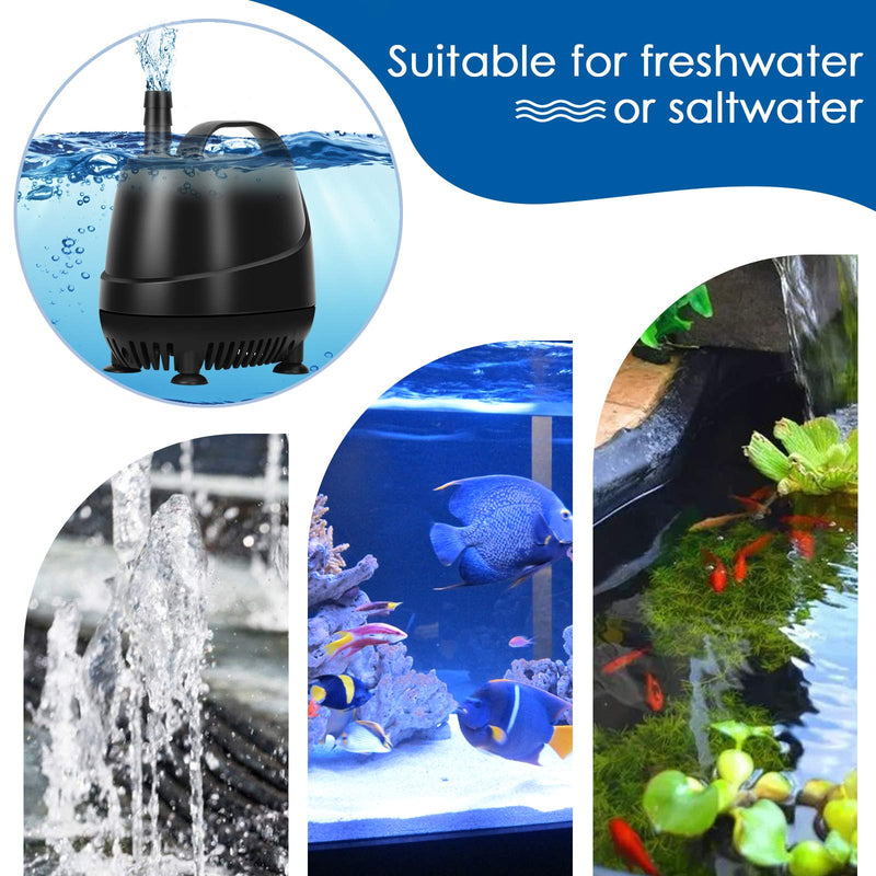 AQQA Submersible Pump,Powerful Small Circulation Water Pump High Lift,260-920GPH Ultra Quiet for Pond,Aquarium,Fish Tank,Fountain,Hydroponics,With Nozzles and Suction Cups (20W 260GPH) 20W 260GPH - PawsPlanet Australia