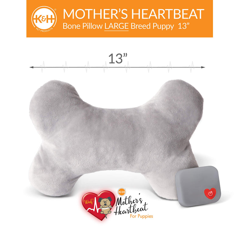 K&H Pet Products Mother's Heartbeat Pillow For Puppies and Kittens Plush Toy with Breed Specific Heartbeat Rhythm Gray Bone Pillow Large Breed Heartbeat - PawsPlanet Australia