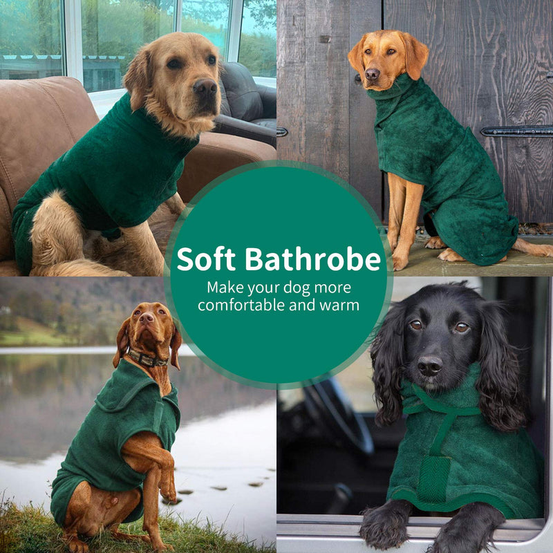 PETTOM Dog Bathrobe Microfiber Drying Coats for Medium Dogs, Fast Drying Super Absorbent Adjustable Dog Towelling Robe for Bathing Swimming or Rainy Walking, Green M - PawsPlanet Australia