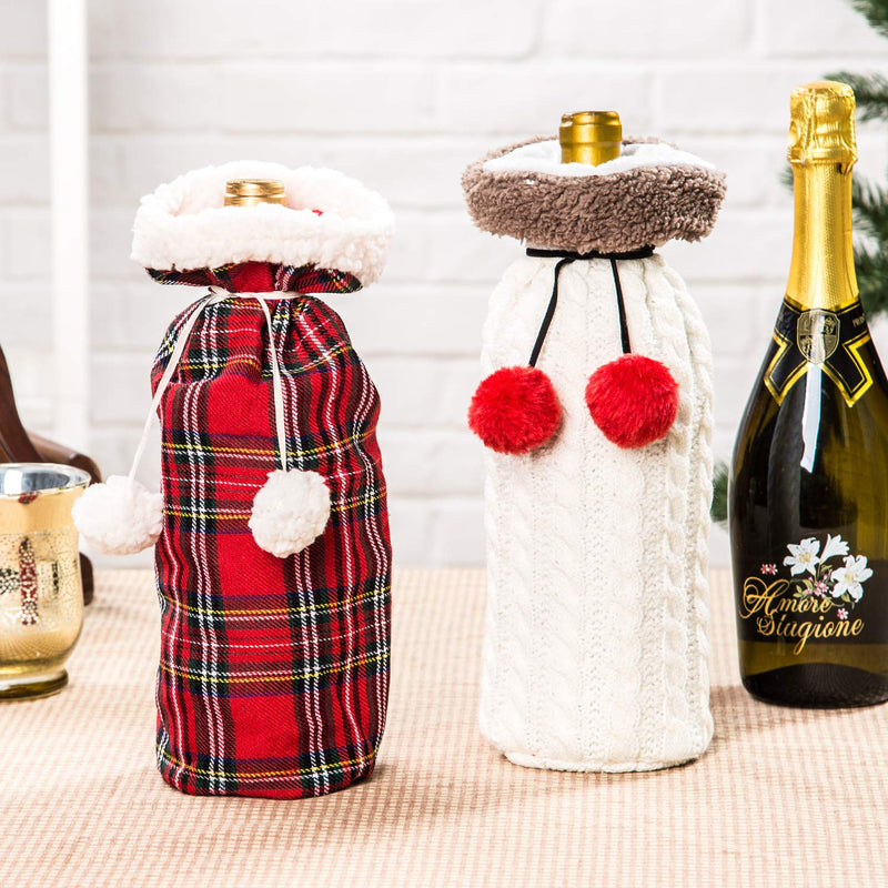Christmas Wine Bottle Sweaters Dress Covers Polyester Holiday Wine Bottle Cover Gift Bags for Christmas Party Table Decorations, 2 Pack - PawsPlanet Australia